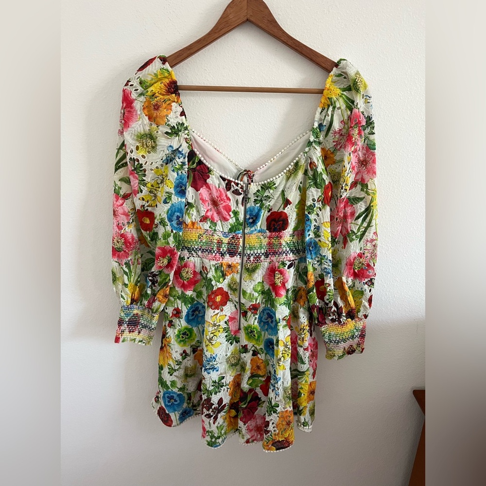 Alice and olivia Crawford Mini Dress in Sunday Stroll Multi Floral Eyelet 4 - Picture 8 of 13